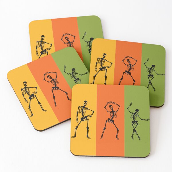 Item preview, Dancing Vintage Skeletons yellow orange green designed and sold by Remek-Design.