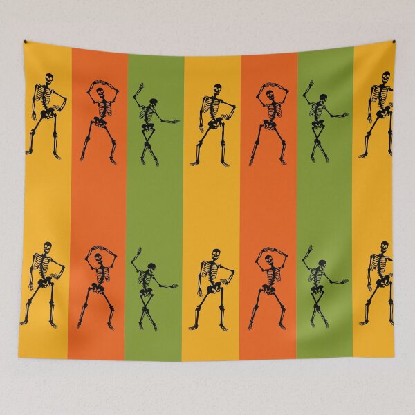 Item preview, Dancing Vintage Skeletons yellow orange green designed and sold by Remek-Design.