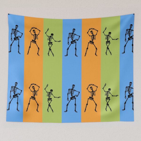 Item preview, Dancing Vintage Skeletons blue yellow green designed and sold by Remek-Design.