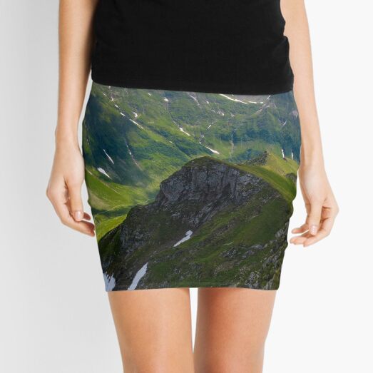 valley with snow in summer mountains Mini Skirt