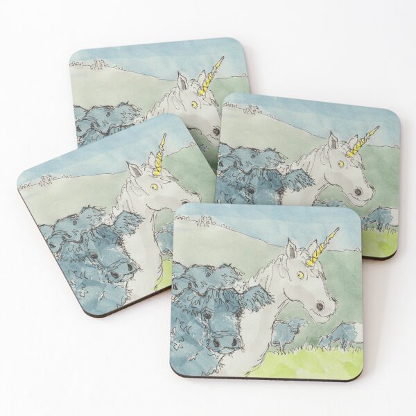 Item preview, Unicorn with Belted Galloway Cows Cartoon designed and sold by MikeJory.