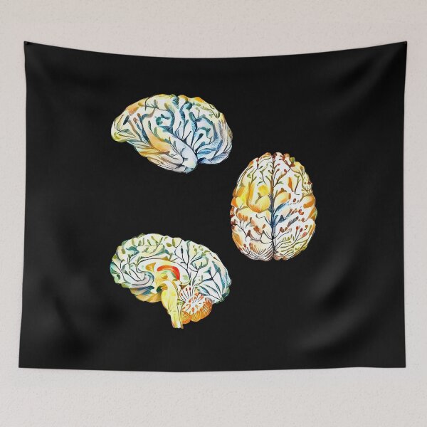 Item preview, Brains Are Beautiful, Brain mental health psychology, floral brain pose watercolor art designed and sold by Collagedream.