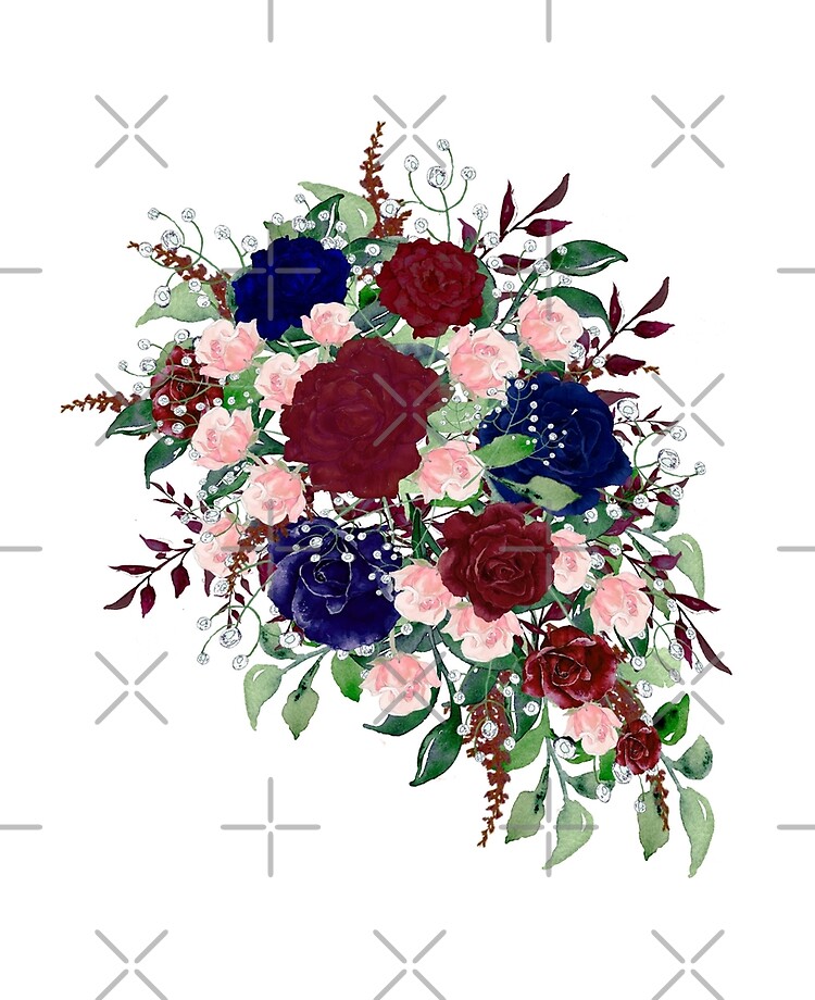 Funda y vinilo para iPad «Azul marino Borgoña Flores de la acuarela Ramo de  flores» de ColorFlowArt | Redbubble