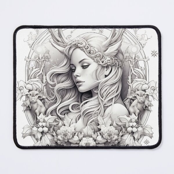 Item preview, black and white illustration of a woman designed and sold by Tiny-Mess.