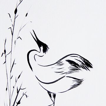 Aesthetic Black and White Asian Crane' Sticker