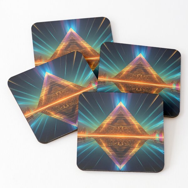 Item preview, A bright shining pyramid with colorful streaks in neon and lights in the style of digital and futuristic landscapes designed and sold by AI-Only Creations.