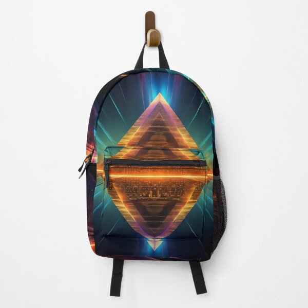 Item preview, A bright shining pyramid with colorful streaks in neon and lights in the style of digital and futuristic landscapes designed and sold by AI-Only Creations.