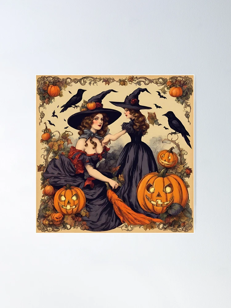 Vintage Halloween Witches and Jack-O'-Lantern