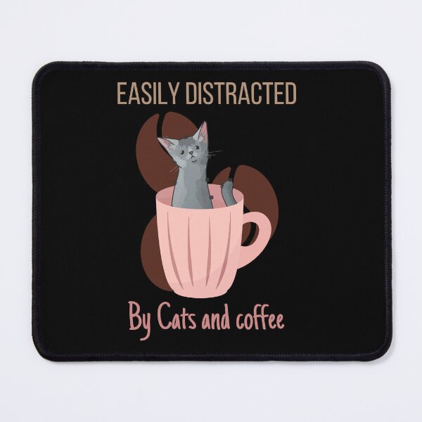 Item preview, Easily Distracted by Cats and Coffee - Russian Blue Cat designed and sold by FelineEmporium.