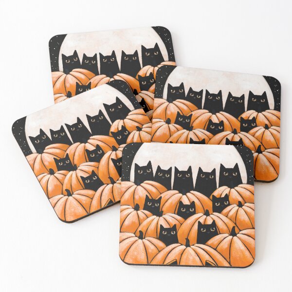 Item preview, Black Cats in the Pumpkin Patch designed and sold by KilkennyCat Art.