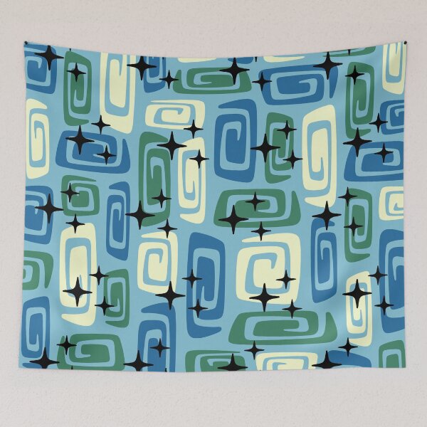 Item preview, Retro Mid Century Modern Cosmic Abstract 751 Mid Mod Blue and Green designed and sold by tonymagnerart.