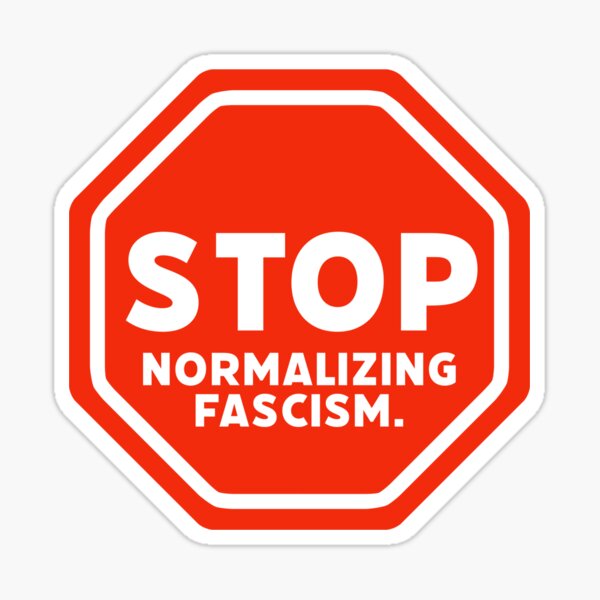 Vista previa del artículo con la obra «Basta de normalizar el fascismo», diseñado y vendido por Rachel the Artist .