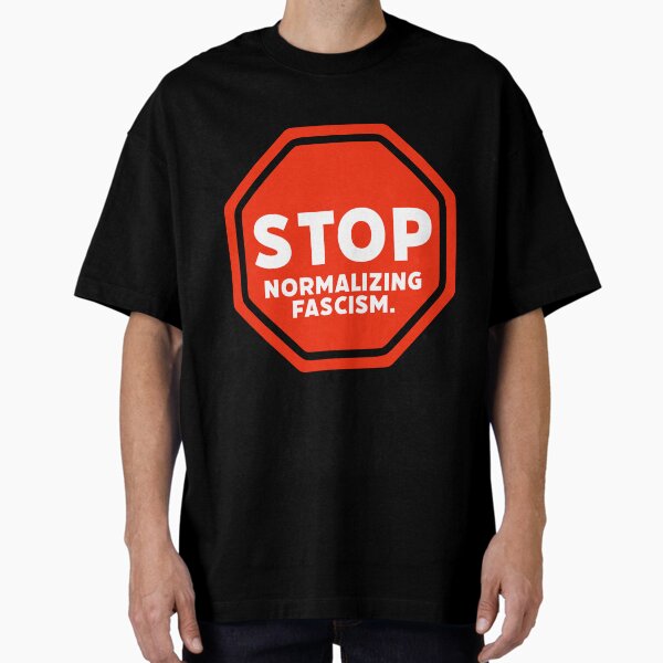 Vista previa del artículo con la obra «Basta de normalizar el fascismo», diseñado y vendido por Rachel the Artist .