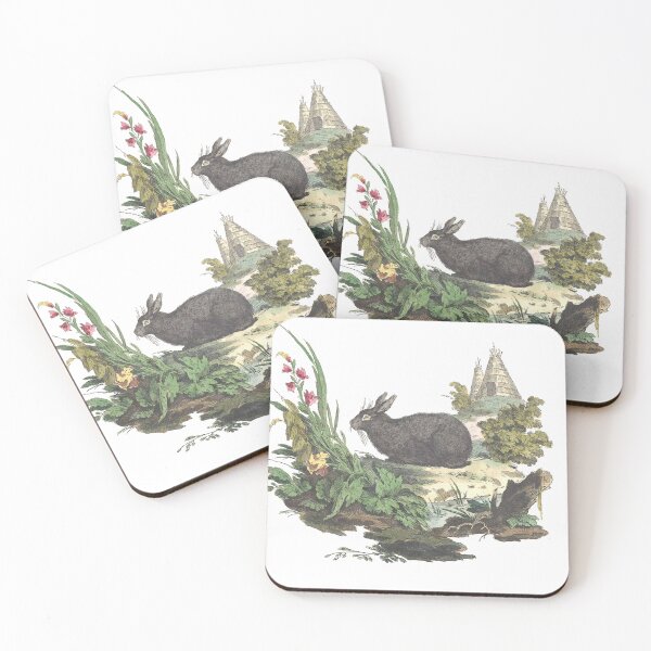Item preview, Black Bunny Rabbit in Garden Outside Teepee Vintage Chromolithograph Innocente Alessandri Painting Animal Lover Gift designed and sold by ElegantTeaTime.