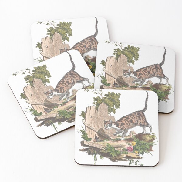 Item preview, Brown and Black Striped Domestic Cat by Broken Fence Vintage Chromolithograph Gift designed and sold by ElegantTeaTime.