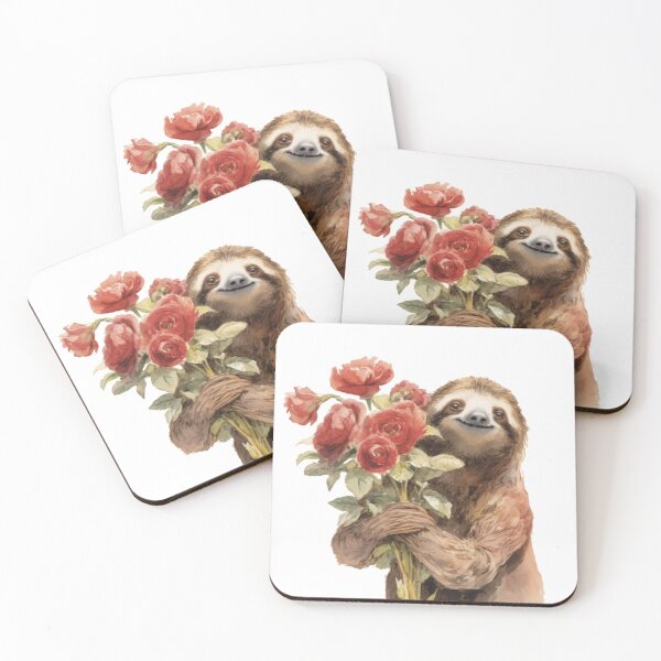 Item preview, Sloth with Bouquet of Roses, Vintage Style Sloth designed and sold by CreativeDecorCo.