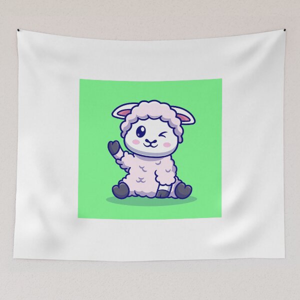 Item preview, Cute Baby Sheep Waving Hand Cartoon Vector Icon designed and sold by hjian8219.