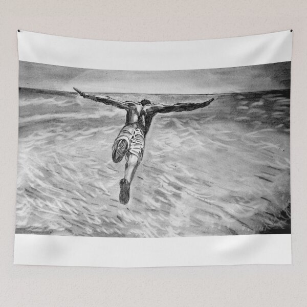 Item preview, Man diving in the sea, Drawing designed and sold by MubaraksArt.