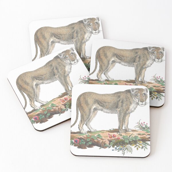 Item preview, Lioness Standing in Dirt with Flowers Vintage Chromolithograph Innocente Alessandri Painting Animal Lover Gift designed and sold by ElegantTeaTime.