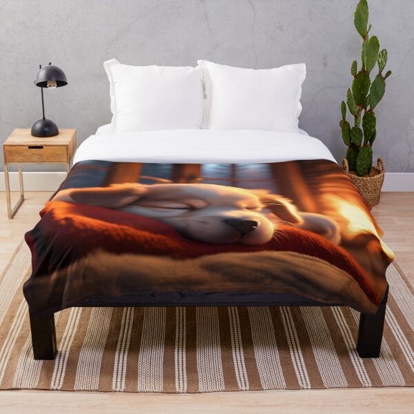 Item preview, Puppy sleeps peacefully on a blanket in a cosy log cabin/cottage. designed and sold by Zen-Hues.