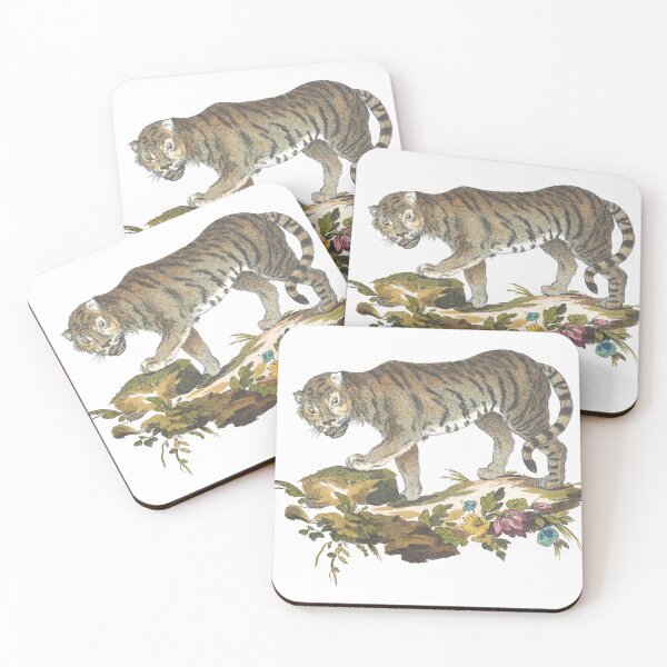 Item preview, Tiger Standing in Dirt with Flowers Vintage Chromolithograph Innocente Alessandri Painting Animal Lover Gift designed and sold by ElegantTeaTime.