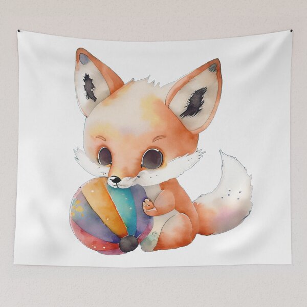 Artikelvorschau, Baby Fox will spielen – launisches Kinderzimmerdekor-Aquarellplakat entworfen und verkauft von Pupo-Atomico.