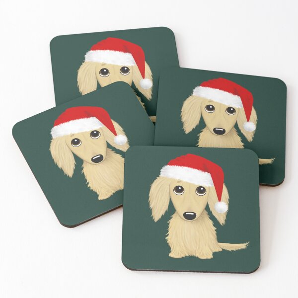 Item preview, Longhaired Cream Colored Dachshund Santa Cute Wiener Dog Christmas designed and sold by Jenn Inashvili.