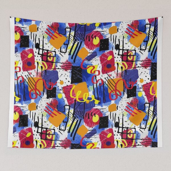 Item preview, Abstract digital composition blue red yellow designed and sold by Alessandro Remo Mazzoni Remotextiles.