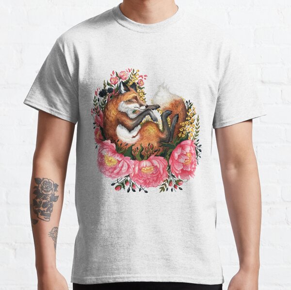 Fox and Flowers in Green Classic T-Shirt