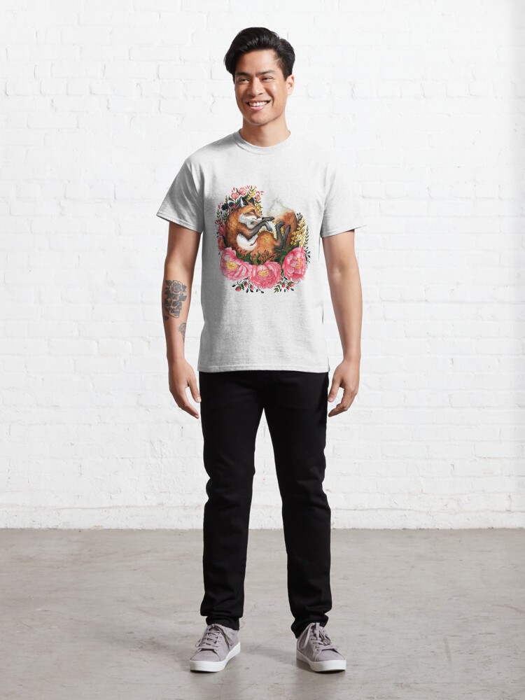 Alternate view of Fox and Flowers in Green Classic T-Shirt