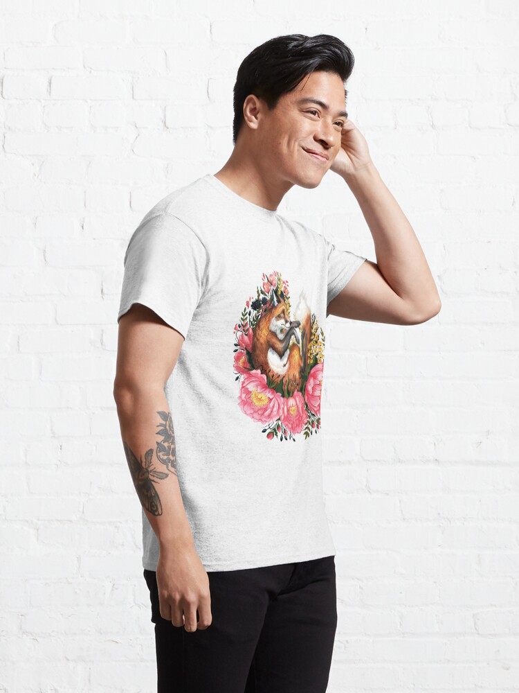 Alternate view of Fox and Flowers in Green Classic T-Shirt