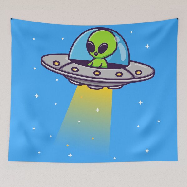 Item preview, Cute Alien Riding UFO in Space Cartoon Vector Icon Illustration designed and sold by hjian8219.