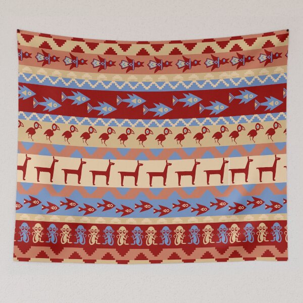 Item preview, Inca Animals Blanket Birds Fish Llamas Monkeys Pattern designed and sold by Anna Lemos.