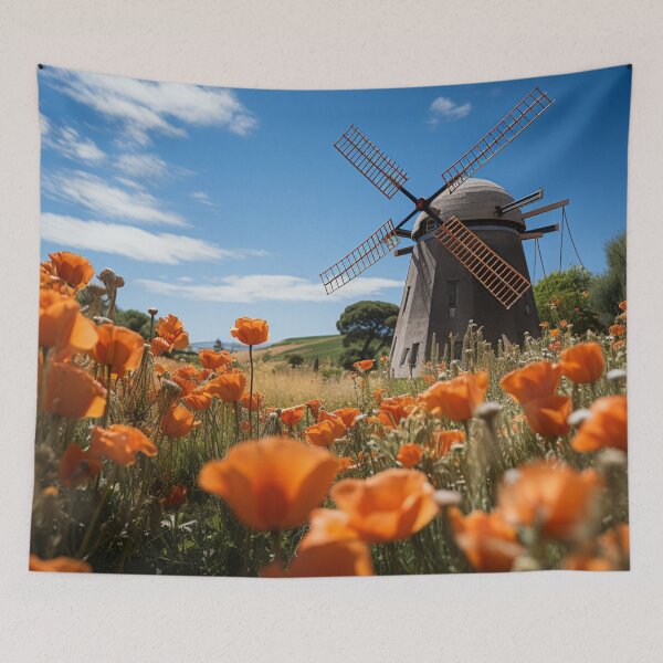 Item preview, Holland Windmill and Poppies designed and sold by Myra365Art.
