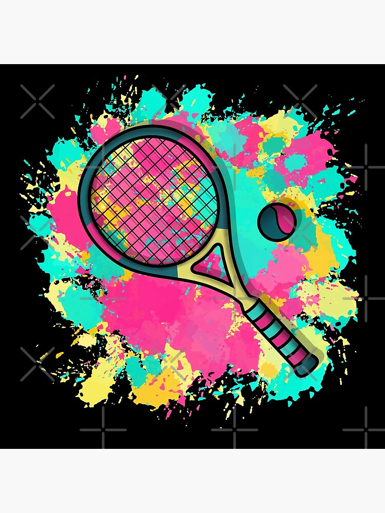 Tennis racket and ball with colorful paint splash Poster