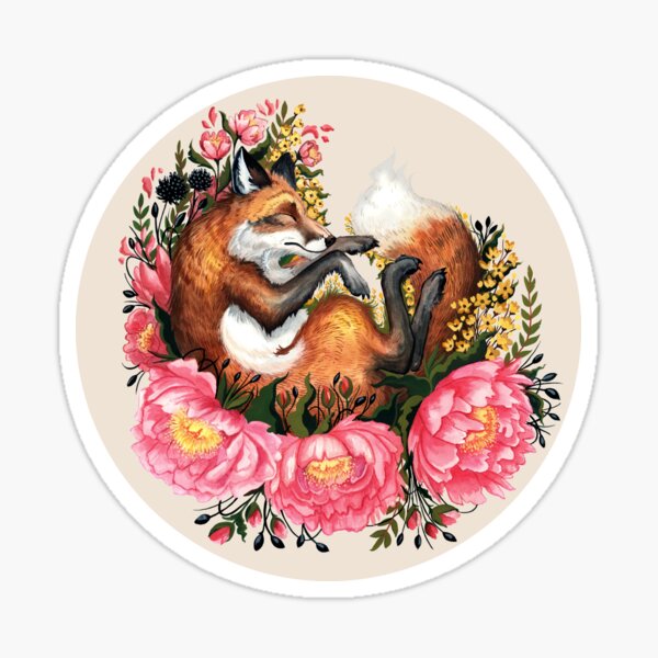 Fox and Flowers in Cream Sticker