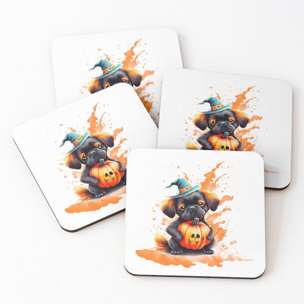 Item preview, Small Black Dog with Wizard Hat and Pumpkin designed and sold by FrescoDesign.