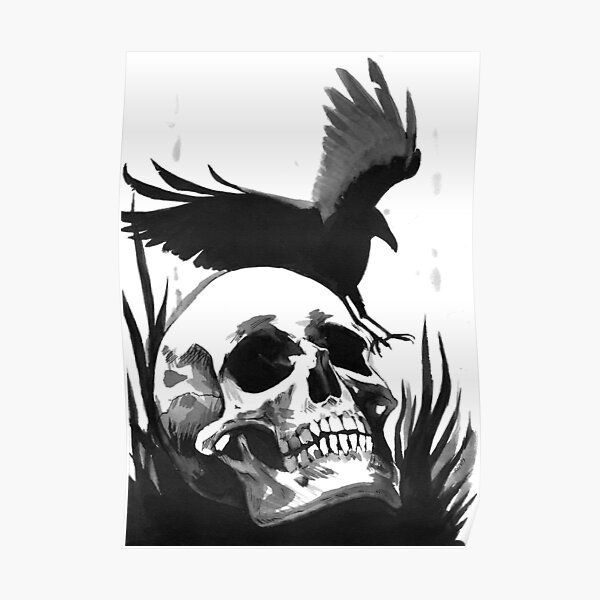 Inkwash Skull and Crow Poster