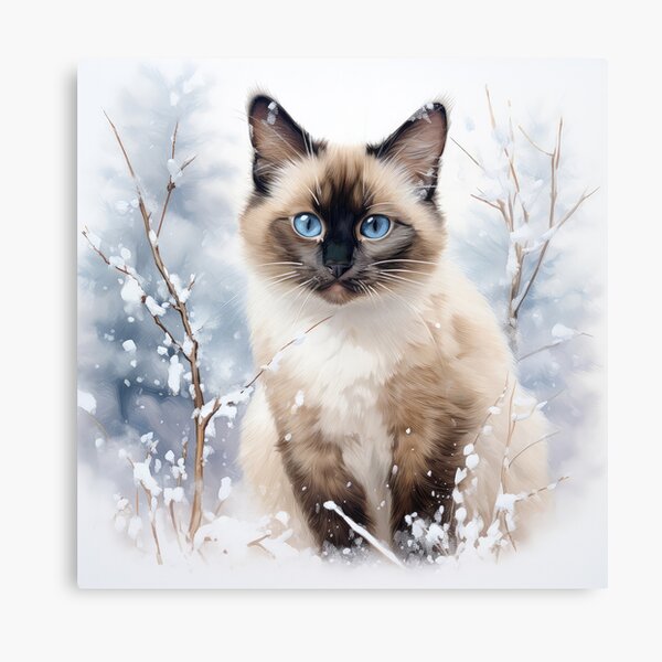 Vista previa del artículo con la obra «Gato siamés en la nieve», diseñado y vendido por Elisabeth Lucas.
