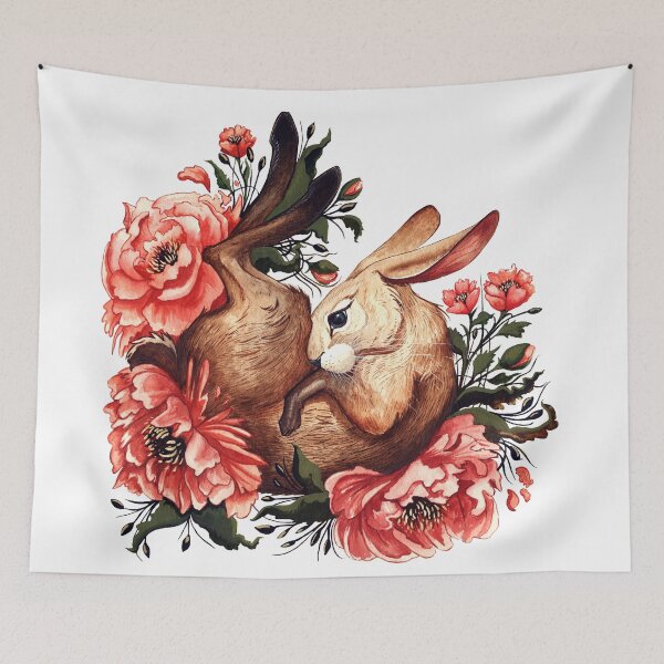 Item preview, Rabbit and Flowers in White designed and sold by Lindsey Bell.
