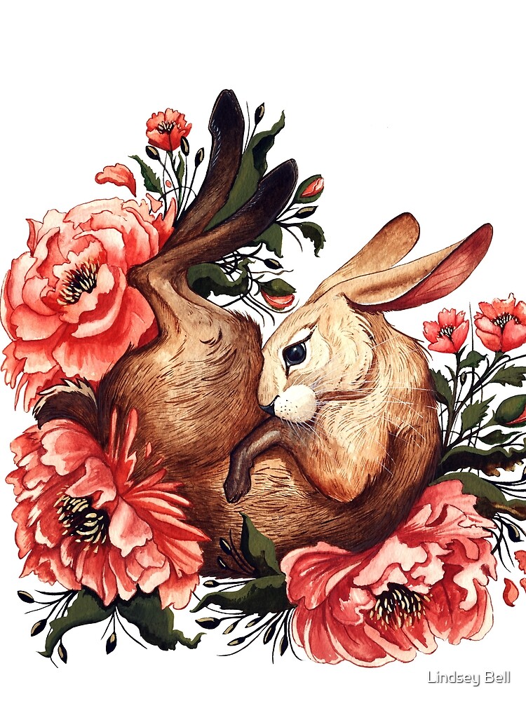 Rabbit and Flowers in White by LindseyBellArt