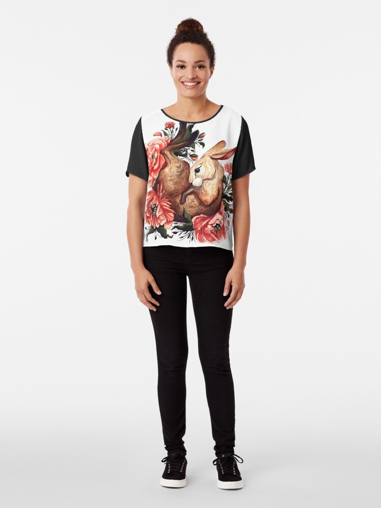 Alternate view of Rabbit and Flowers in White Chiffon Top