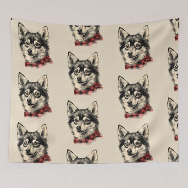 Aperçu de l'œuvre Alaskan Klee Kai Christmas Plaid Watercolor créée et vendue par rafaeltto.