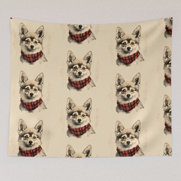 Aperçu de l'œuvre Alaskan Klee Kai Christmas Plaid Watercolor créée et vendue par rafaeltto.
