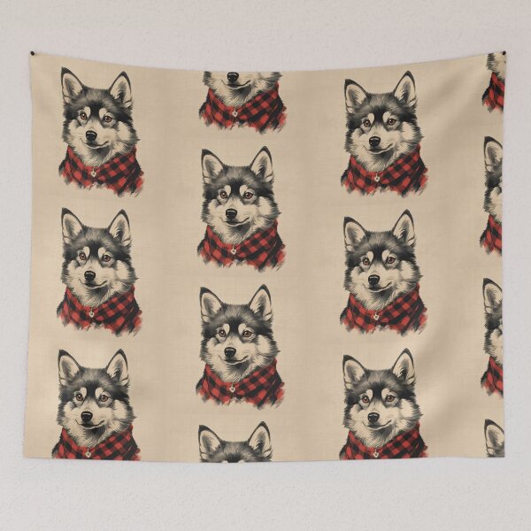 Aperçu de l'œuvre Alaskan Klee Kai Christmas Plaid Watercolor créée et vendue par rafaeltto.
