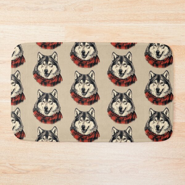 Aperçu de l'œuvre Alaskan Malamute Christmas Plaid Watercolor créée et vendue par rafaeltto.
