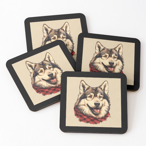 Aperçu de l'œuvre Alaskan Malamute Christmas Plaid Watercolor créée et vendue par rafaeltto.
