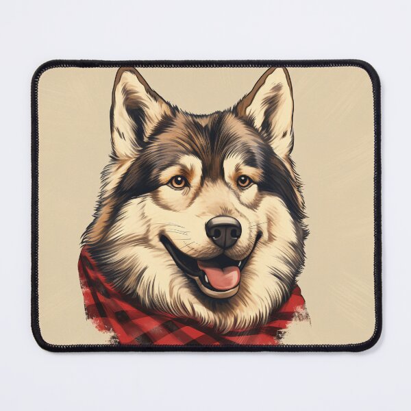 Aperçu de l'œuvre Alaskan Malamute Christmas Plaid Watercolor créée et vendue par rafaeltto.