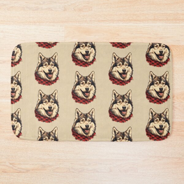 Aperçu de l'œuvre Alaskan Malamute Christmas Plaid Watercolor créée et vendue par rafaeltto.