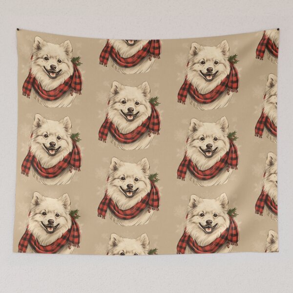 Item preview, American Eskimo Christmas Plaid Watercolor designed and sold by rafaeltto.